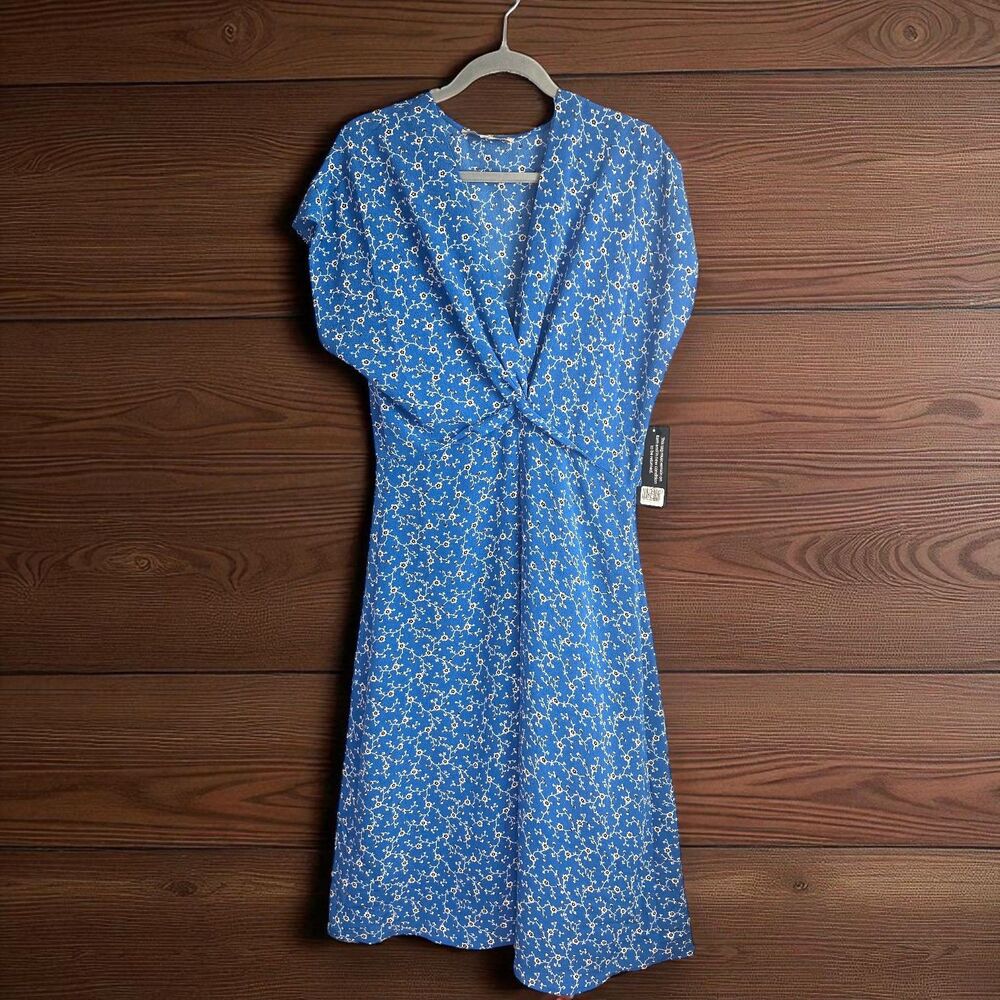 Vanessa Bruno Lona Floral Midi Dress NWT Blue Twist Front V-Neck Size10/EU42